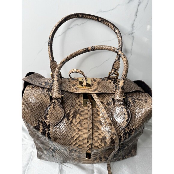RARE 2015 Michael Kors Collection Brown Black Large Miranda Python Leather Tote - Picture 5 of 16